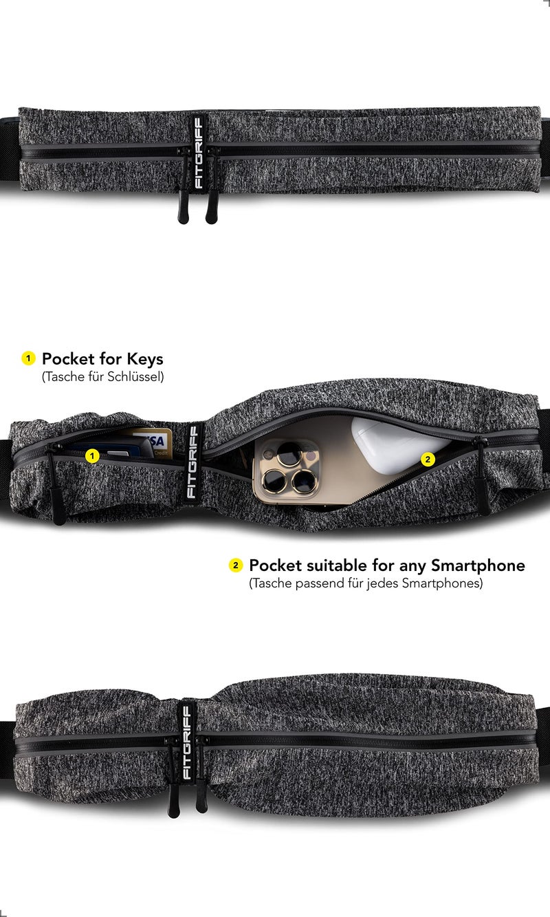 FitgriffÂ® Running Belt for Men & Women - Secure Jogging Pouch for Phone, Keys & Essentials - For All Cell Phones (Grey, 24.5" - 35.5" Waist Size) - Image 2